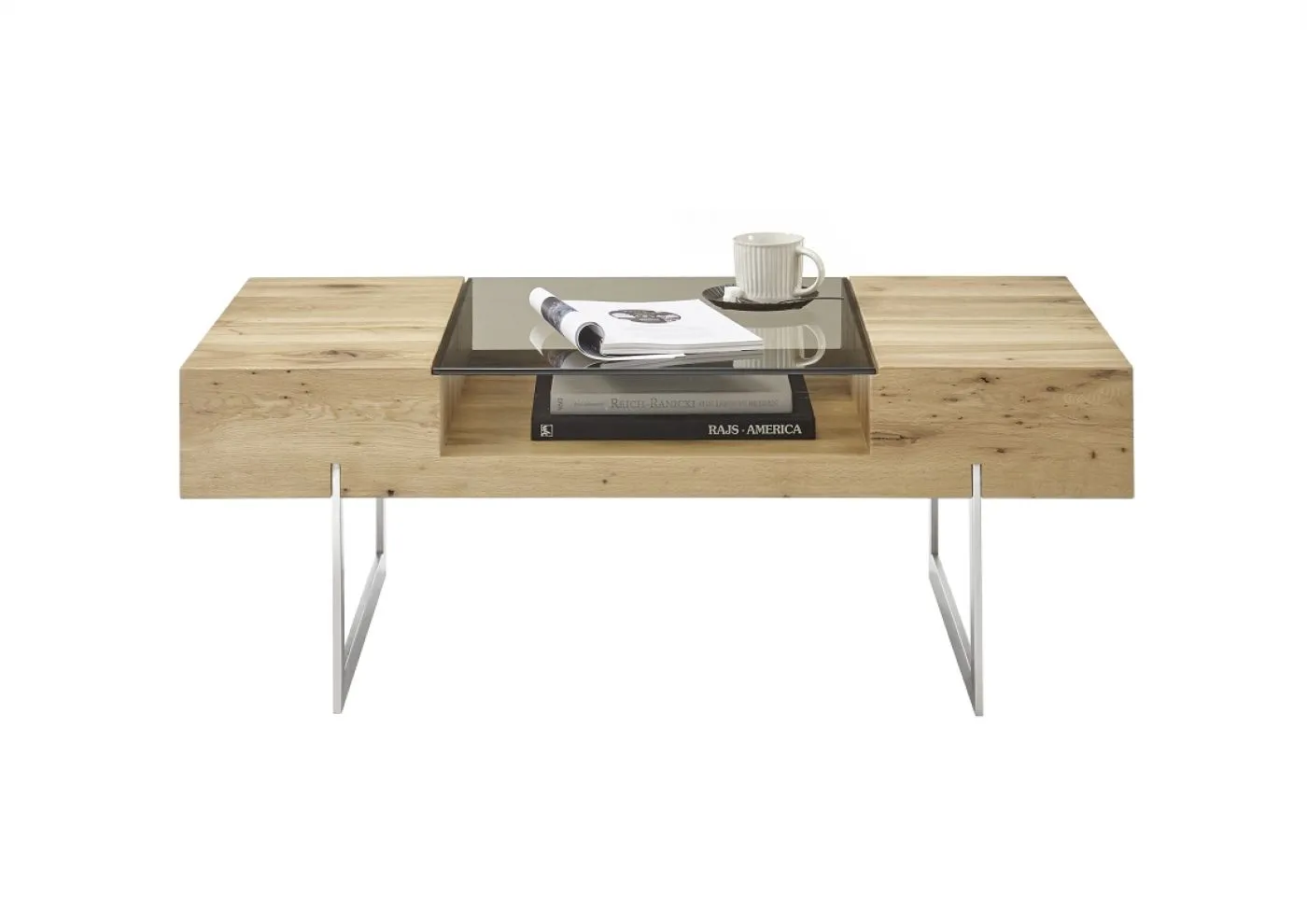 Couchtisch Rewa | Asteiche mit Glasplatte 110x60 Eichefarben / grau