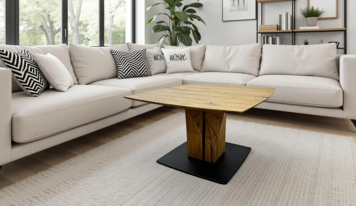 Couchtisch Rezza mit Lift | Eiche massiv | 70 cm | natur / schwarz