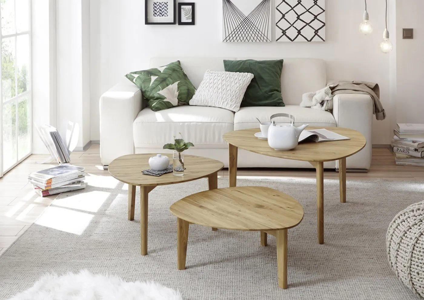 Couchtisch Set Camilla | 3-teilig | 60/60/80 | Asteiche massiv