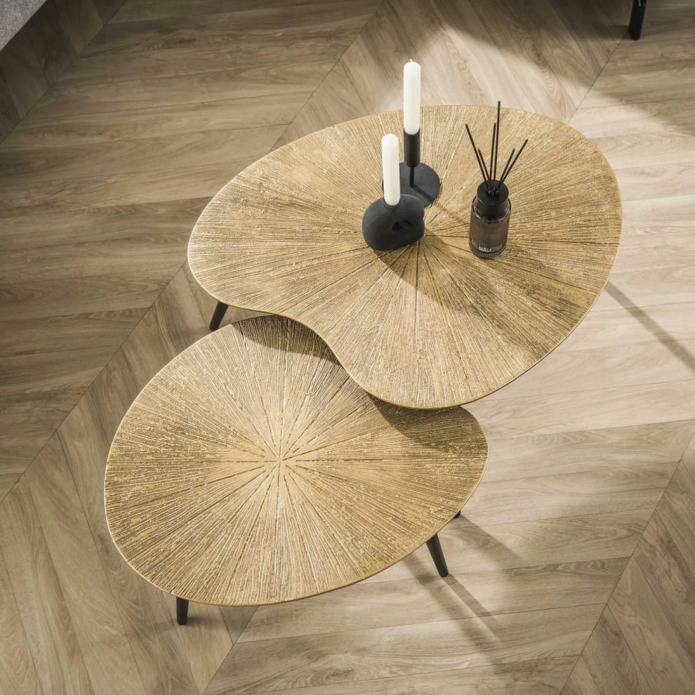 Couchtisch Set Coins | 2-teilig | Nierenform | Metall | Bronze Ray