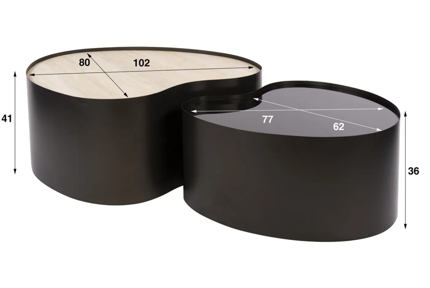 Couchtisch Set Duett 2 | 2-teilig | Metallgestell | Braunglas | Travertin