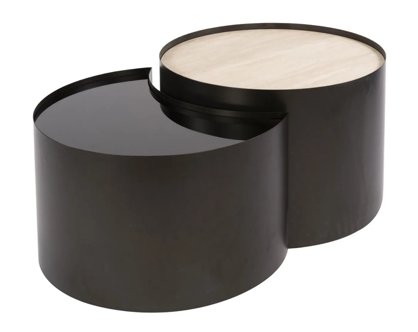 Couchtisch Set Duett | 2-teilig | Metallgestell | Braunglas | Travertin