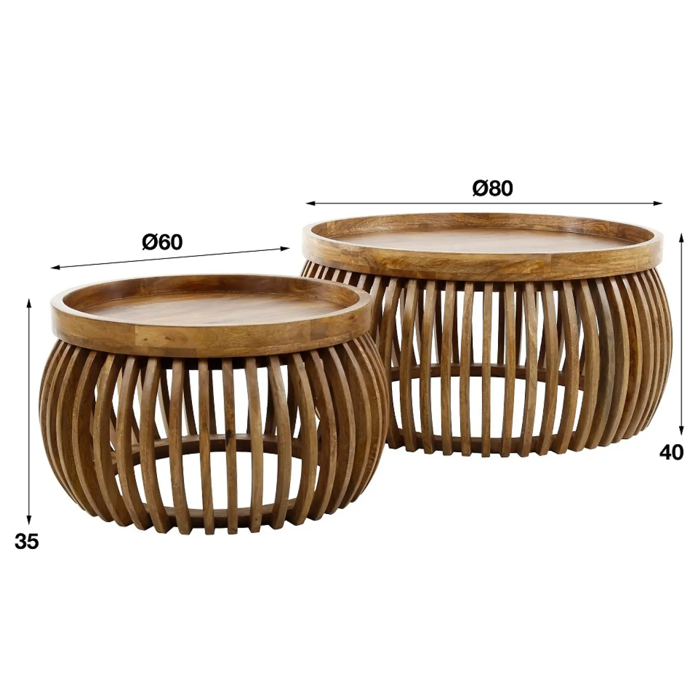Couchtisch Set Dwina 3 | 2-teilig | Ø60/Ø80 | Mangoholz | Sandfarben
