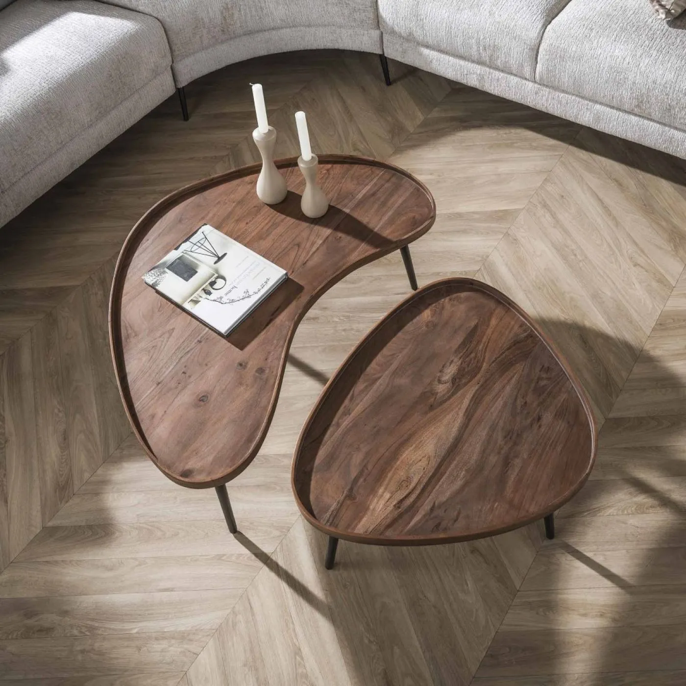 Couchtisch Set Galia 2-teilig | Akazie massiv | braun