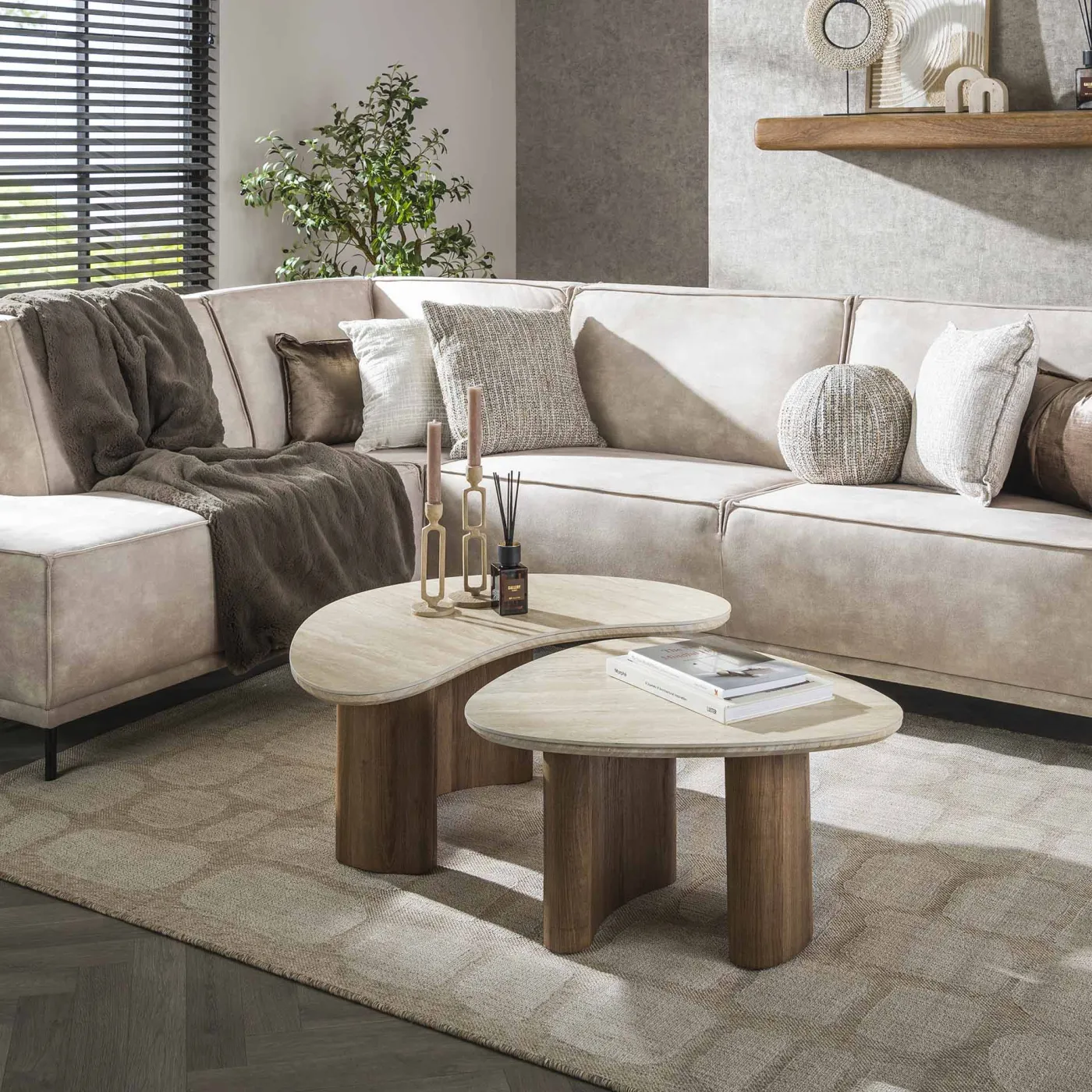 Couchtisch Set Homa | 2-teilig | Keramik Travertin | Naturfarben