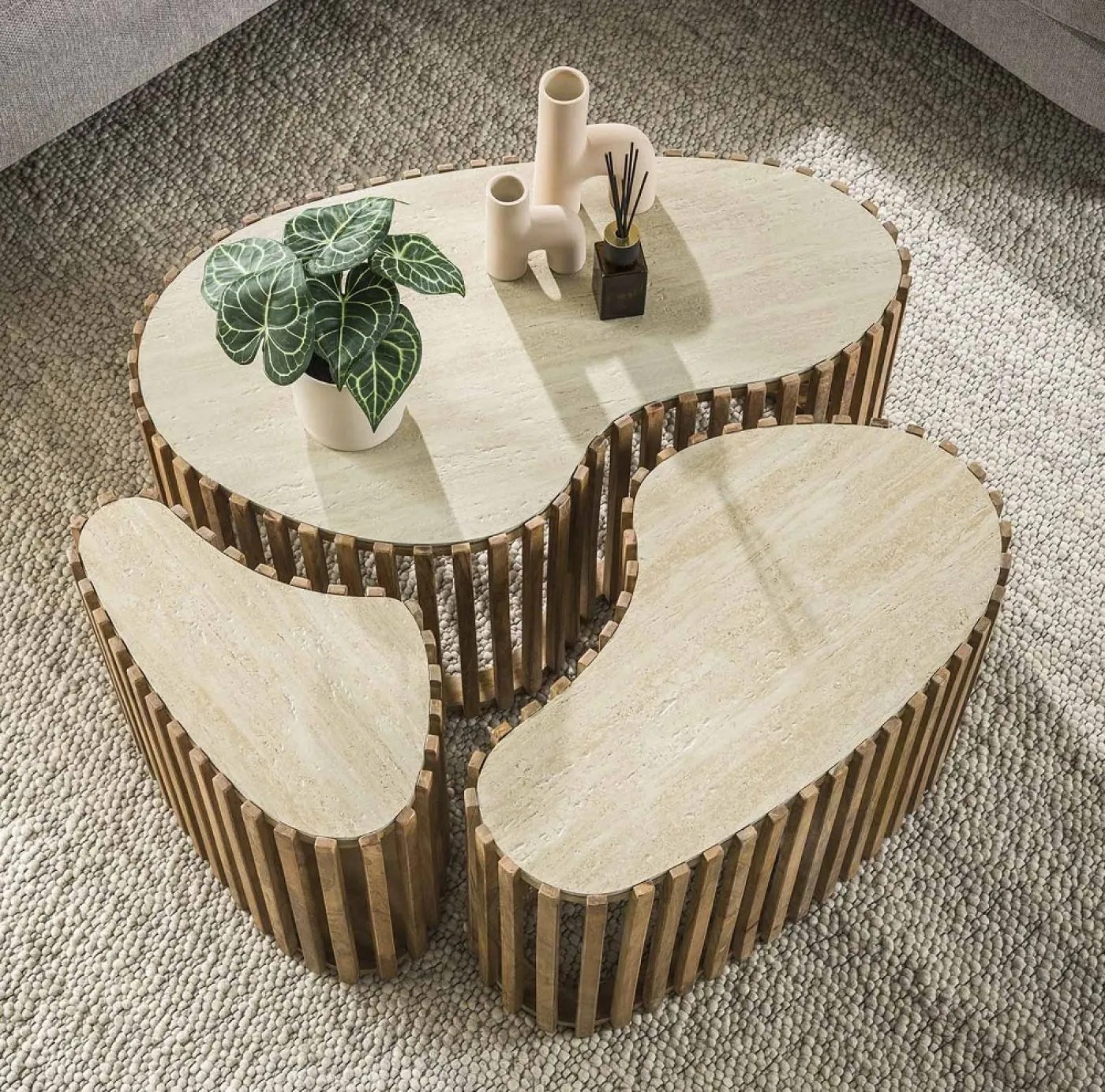Couchtisch Set Kalia 2 | 3-teilig | Mangoholz | Sandfarbe