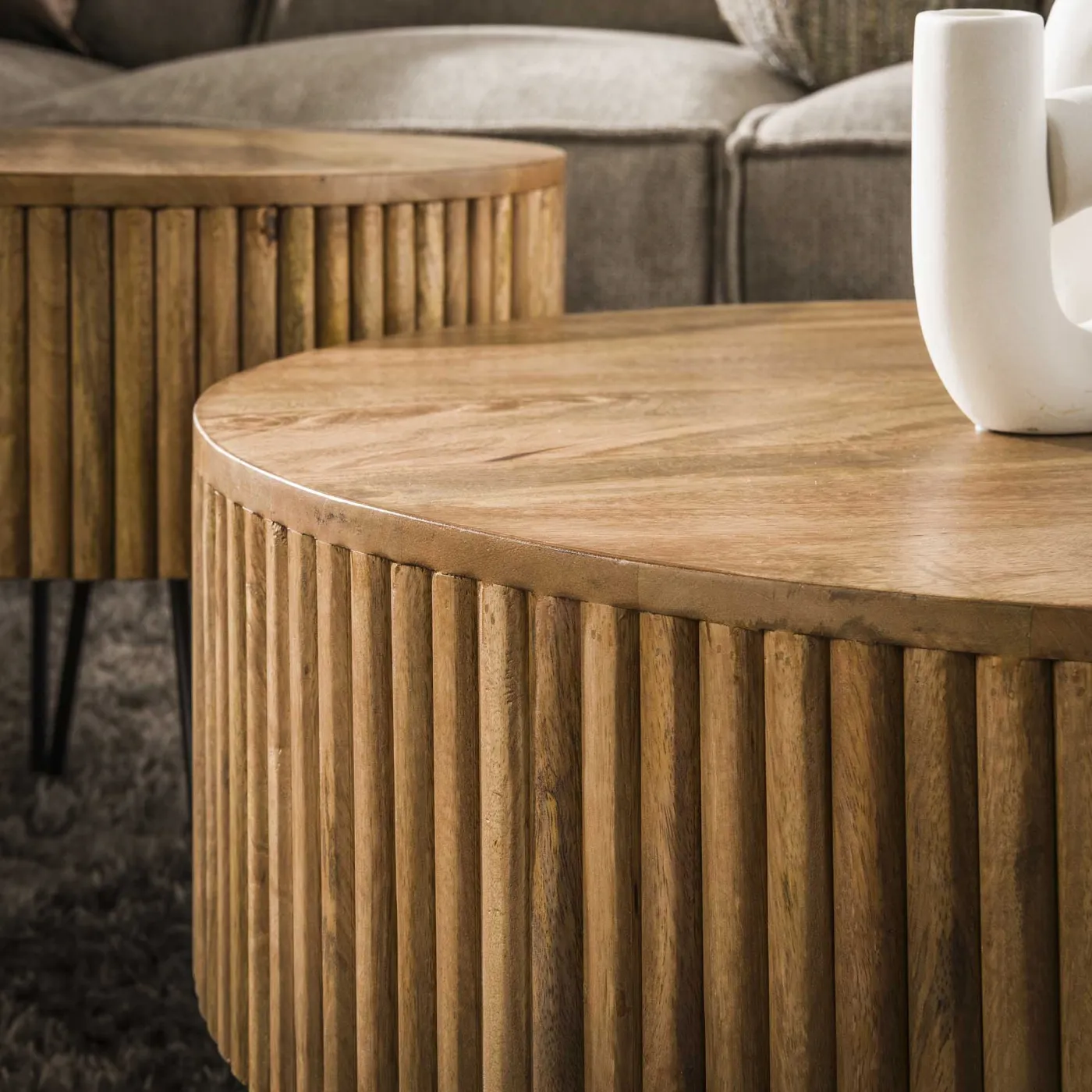 Couchtisch Set Keke 2-teilig | Ø50/Ø80 | Mangoholz massiv | sandfarben