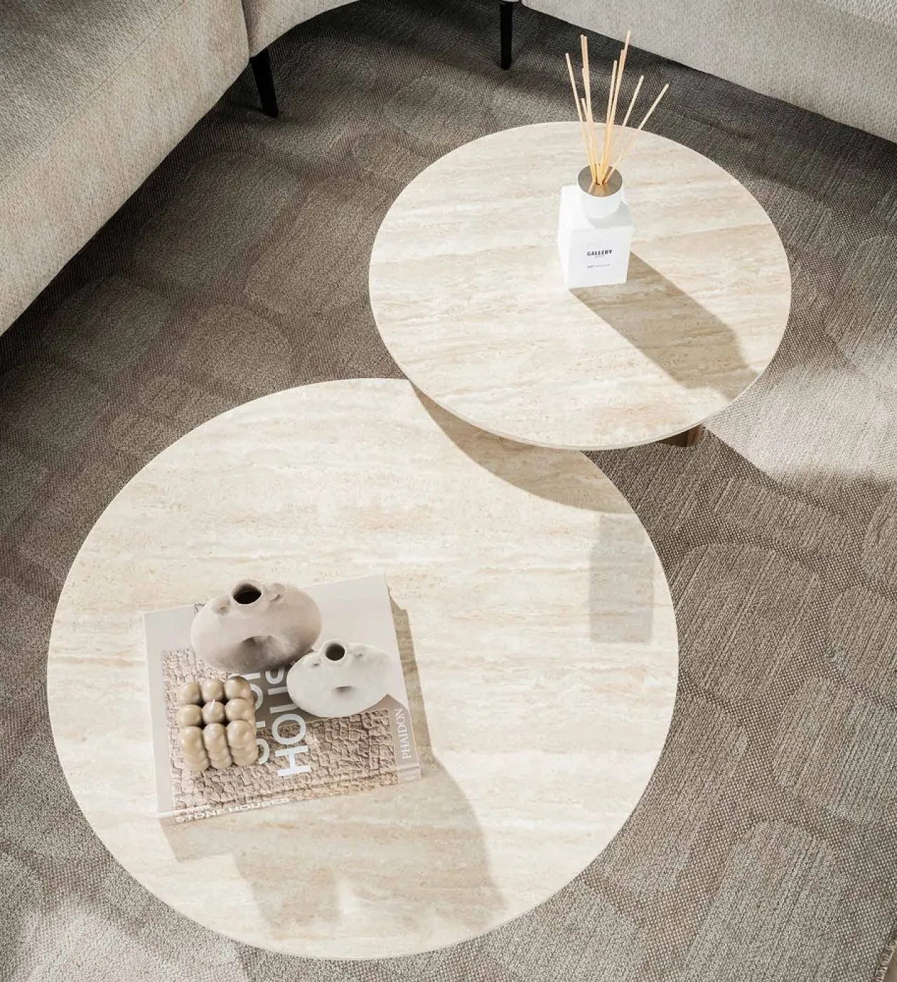 Couchtisch Set Lungi | 2-teilig | Keramik Travertin | Naturfarben