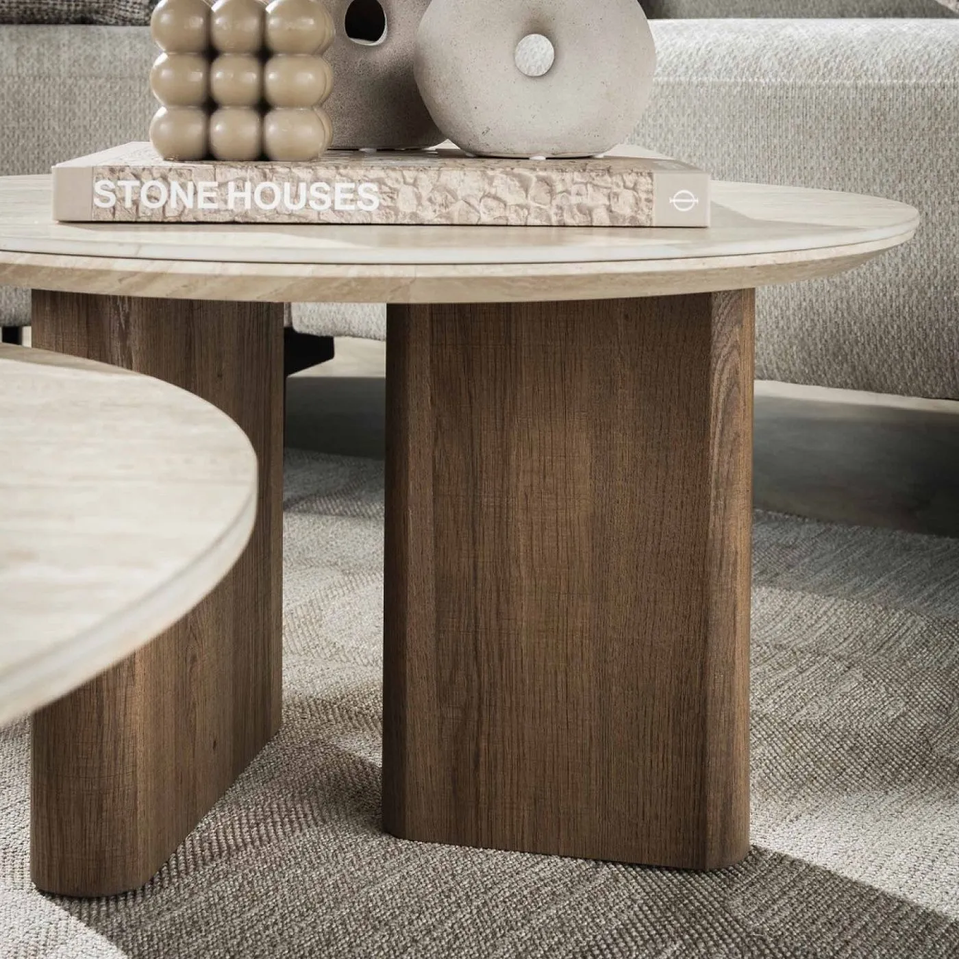 Couchtisch Set Lungi | 2-teilig | Keramik Travertin | Naturfarben