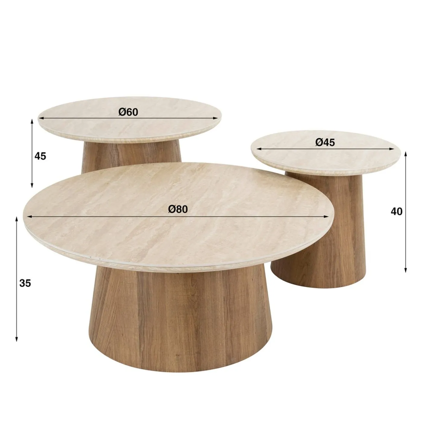 Couchtisch Set Lungi 3 | 3-teilig | Keramik Travertin | Naturfarben