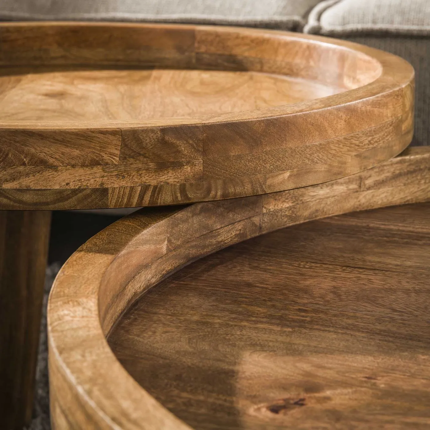 Couchtisch Set Mando | 2-teilig | Ø60/Ø80 | Mangoholz | Sandfarben