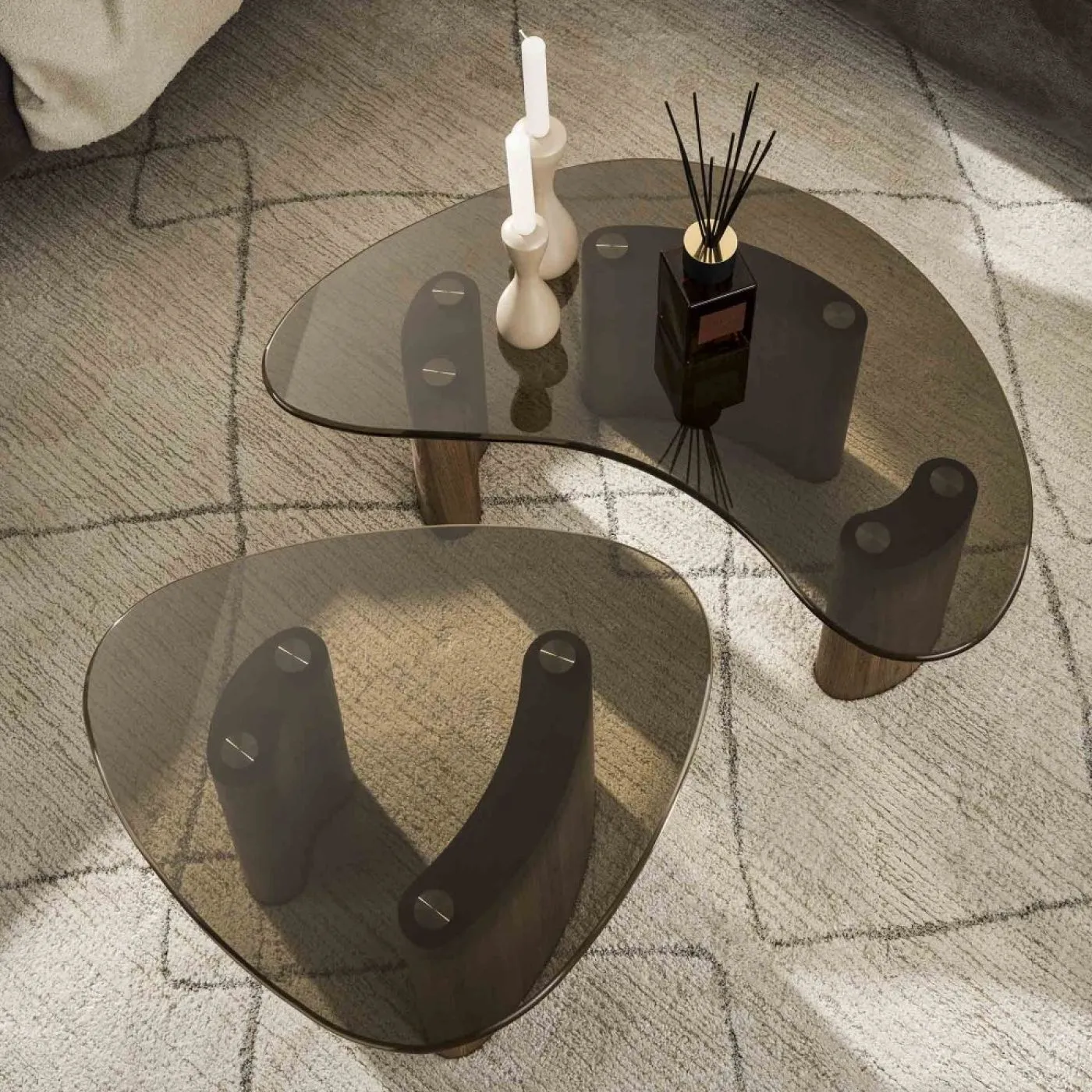 Couchtisch Set Shades | 2-teilig | nierenförmig | Glas | Bronze