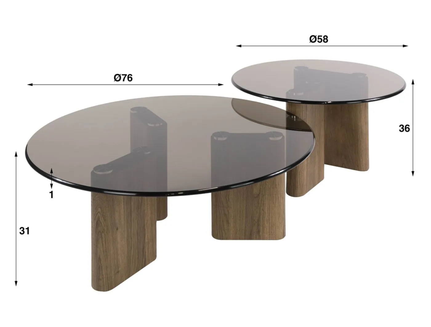 Couchtisch Set Shades | 2-teilig | rund Ø58/76 | Glas | Bronze