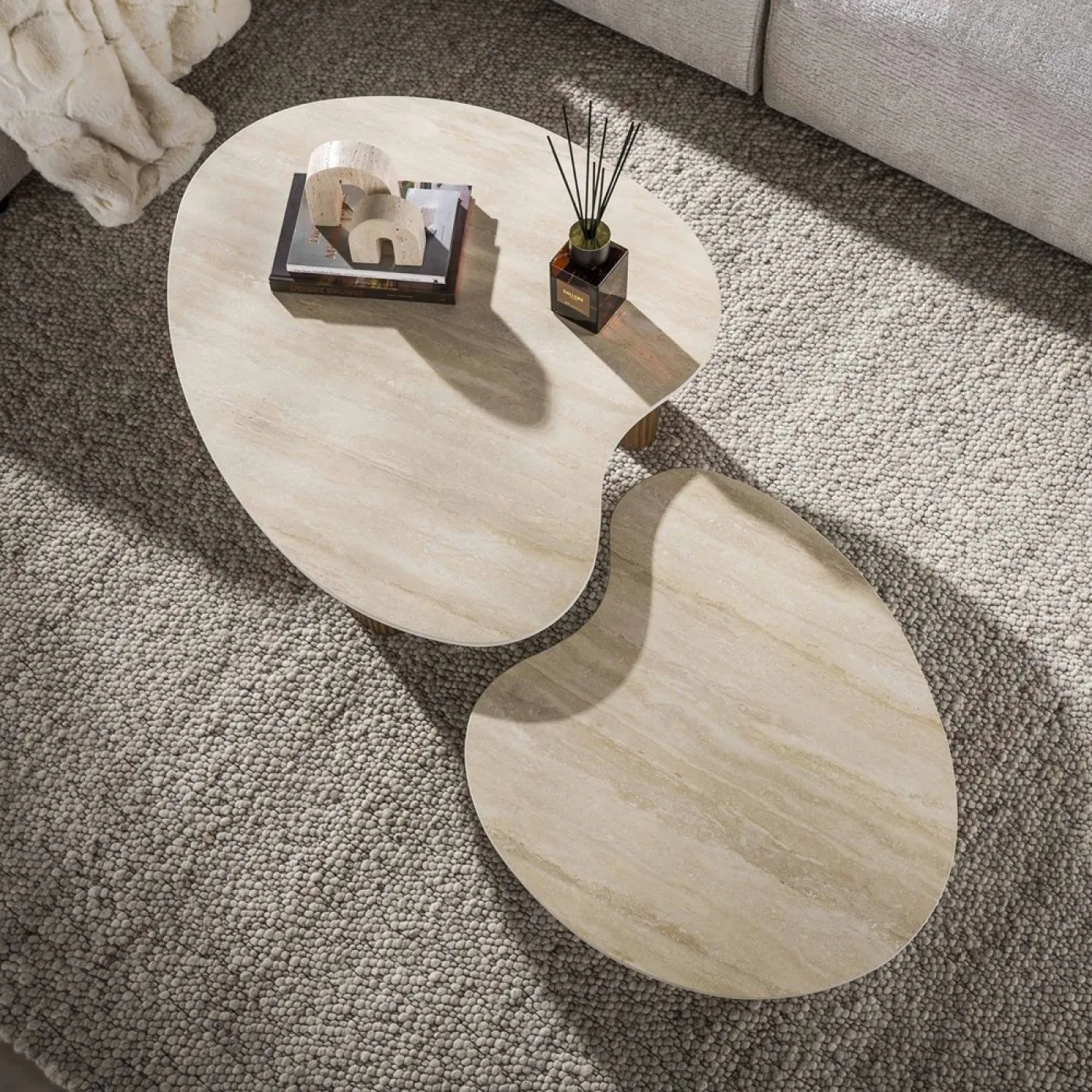 Couchtisch Set Sienna | 2-teilig | 3D Keramik | Travertinoptik