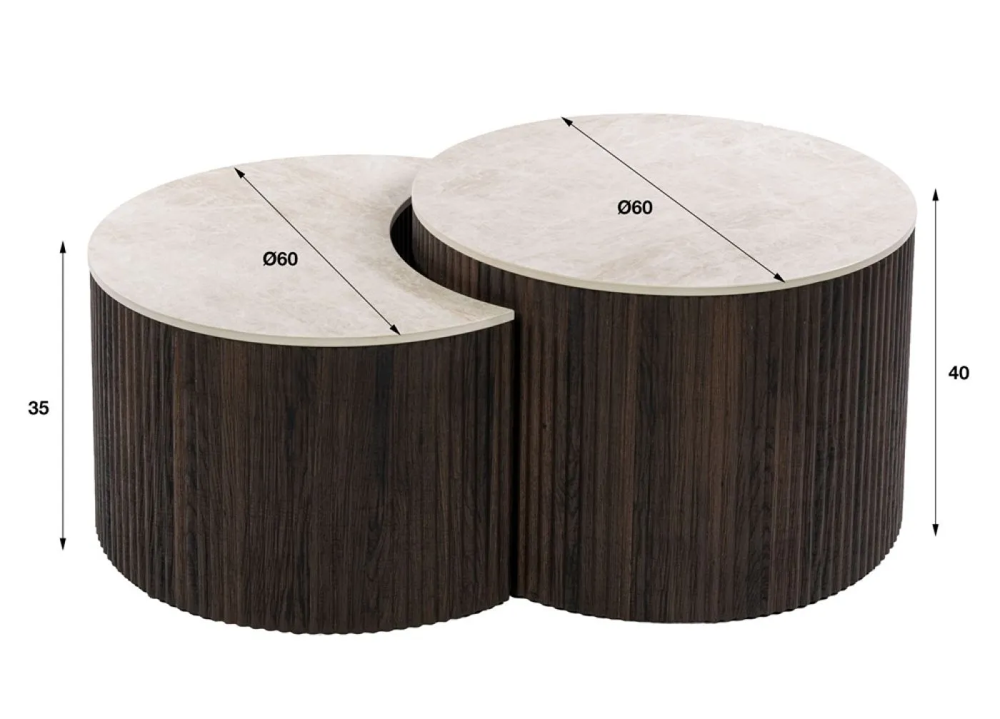 Couchtisch Set Sienna | 2-teilig | halbrund | 3D Keramik travertin