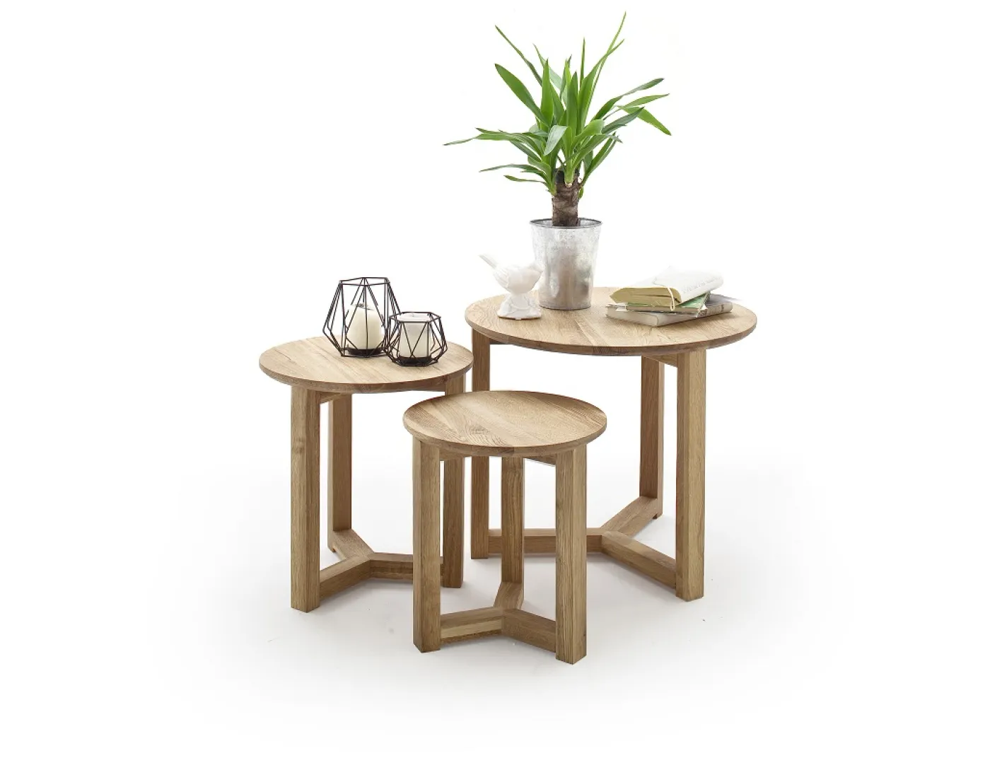 Couchtisch Set Sinio | 3-teilig | Asteiche massiv | Ø50/Ø45/Ø32