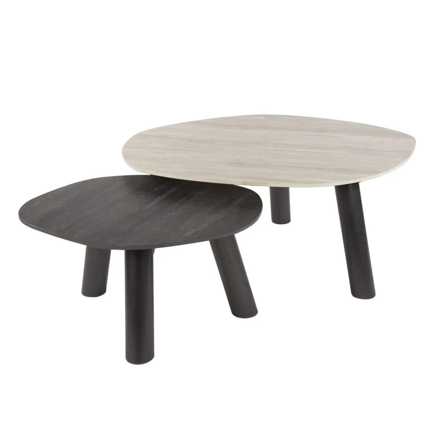Couchtisch Set Tupi | 2-teilig | organisch | Keramik Travertin | schwarz & grau