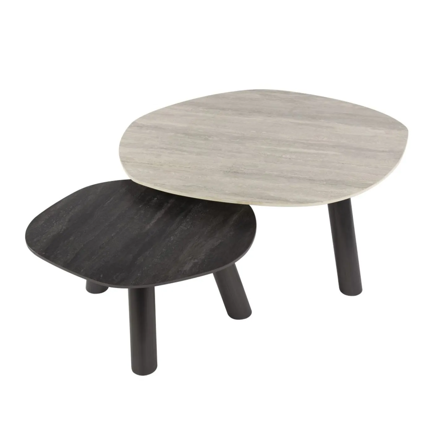 Couchtisch Set Tupi | 2-teilig | organisch | Keramik Travertin | schwarz & grau