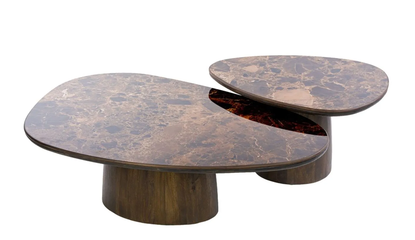 Couchtisch Set Violay | 2-teilig | dreieckig | Keramik | dark emperador