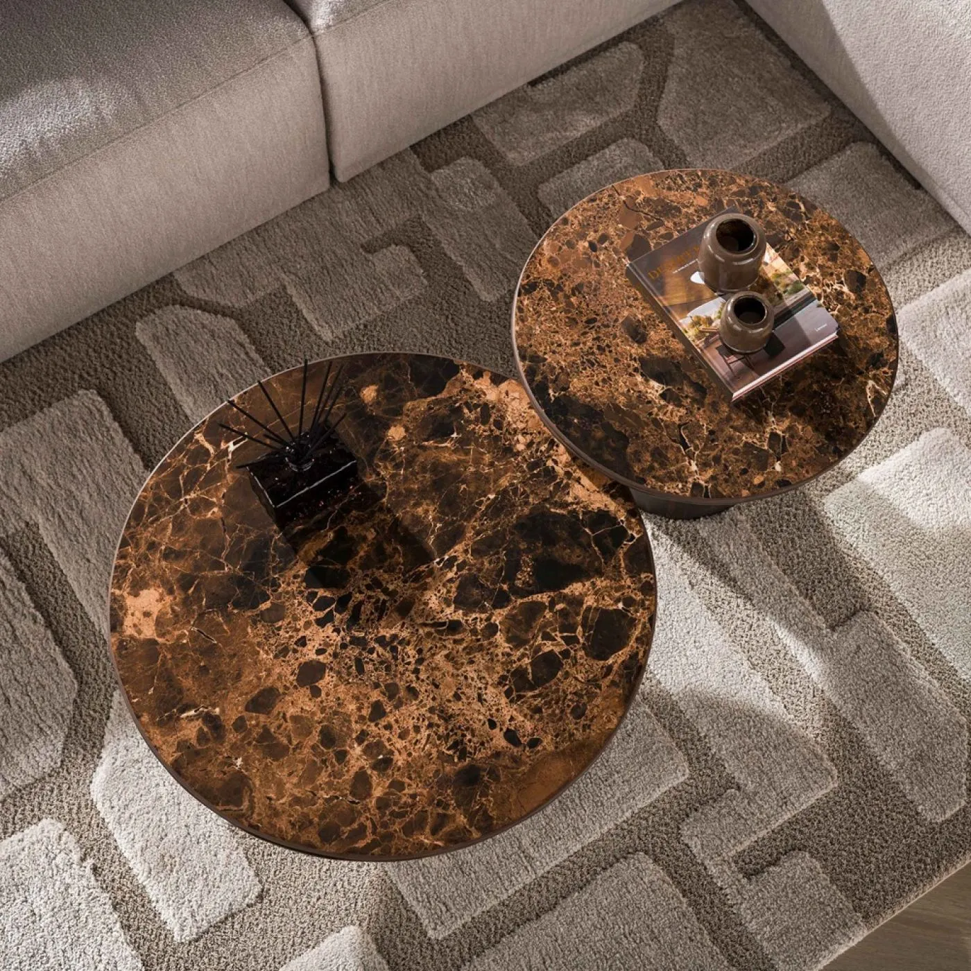 Couchtisch Set Violay | 2-teilig | rund | Keramik | dark emperador