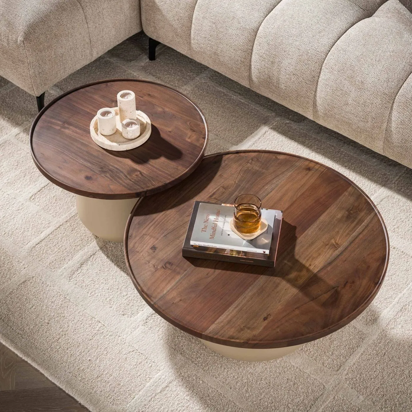 Couchtisch Set Zeron | 2-teilig | rund | Akazie massiv | Braun