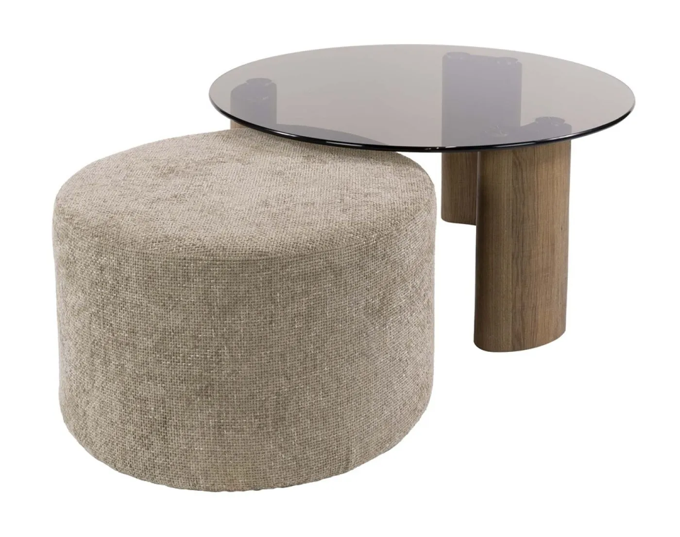 Couchtisch Shades rund | 2-teilig | mit Sitzhocker | Glas | Bronze