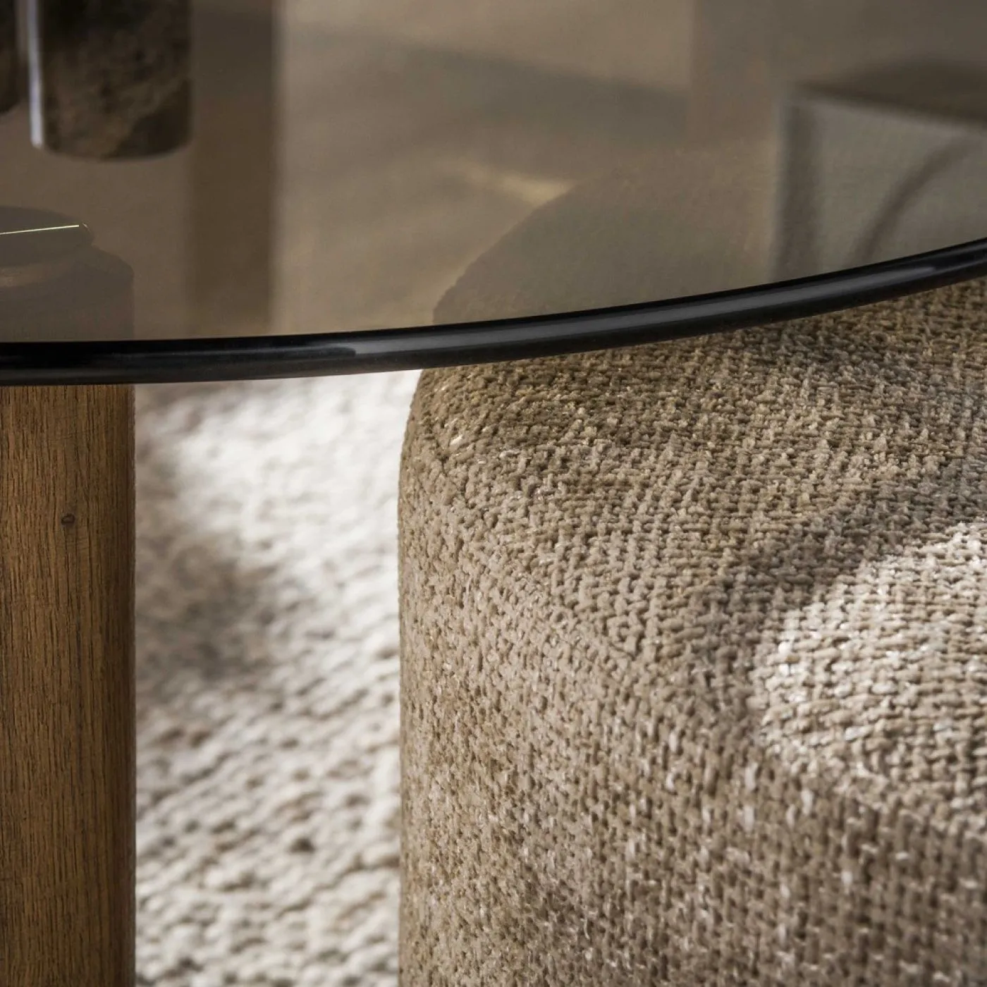 Couchtisch Shades rund | 2-teilig | mit Sitzhocker | Glas | Bronze