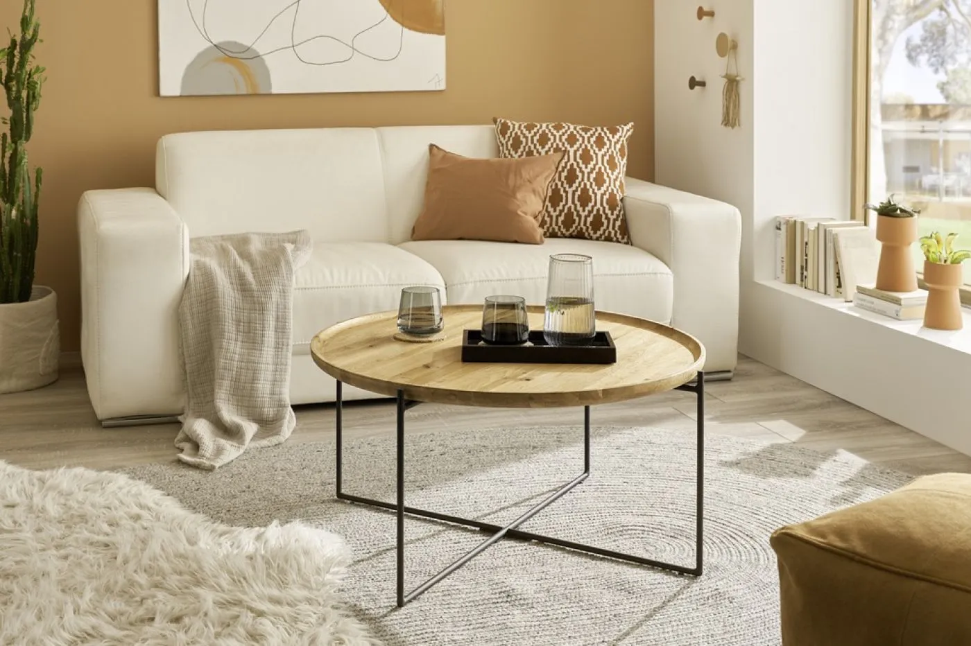 Couchtisch Treviso | rund | Eiche massiv / schwarz