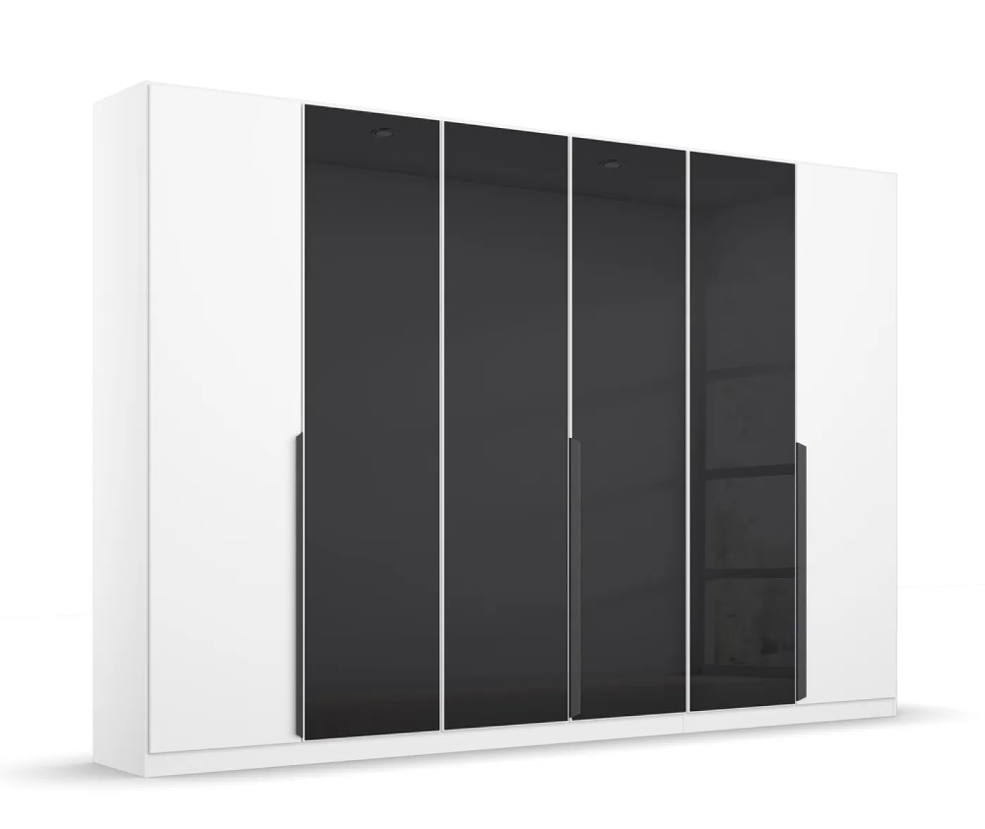 Drehtürenschrank Artemis | mit Glastüren | alpinweiß / basalt grau | 271 x 210 x 54 cm