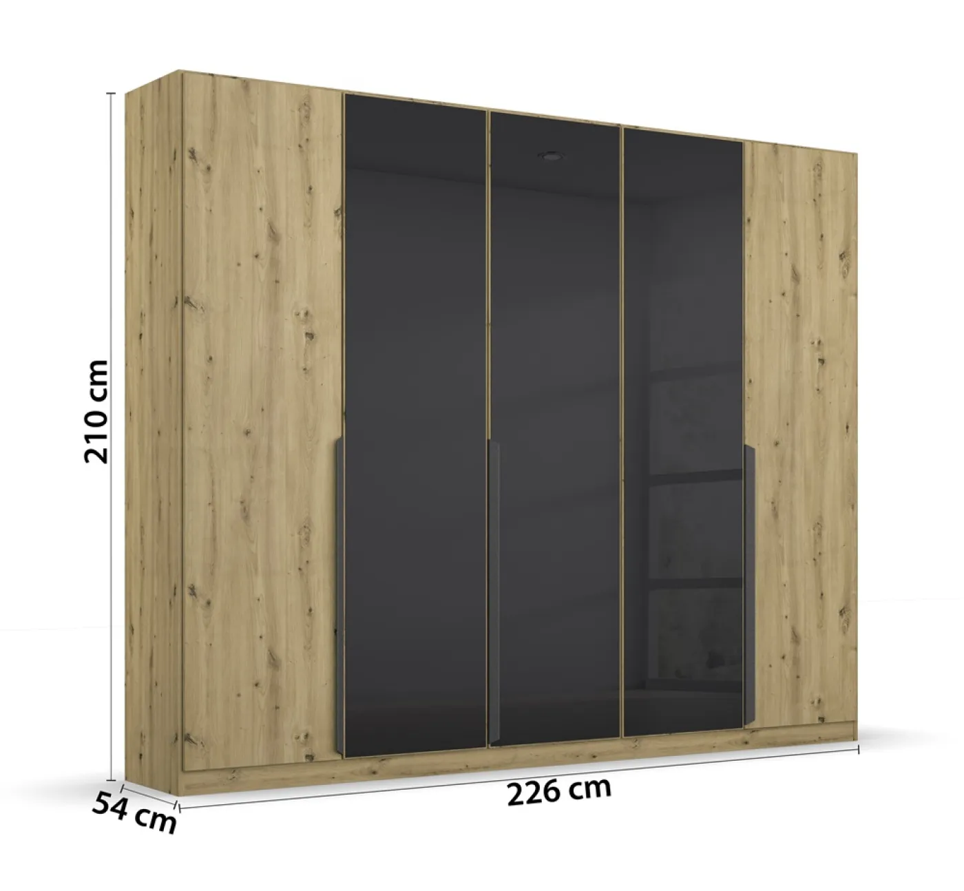 Drehtürenschrank Artemis | mit Glastüren | Eiche Artisan / basalt grau | 226 x 210 x 54 cm
