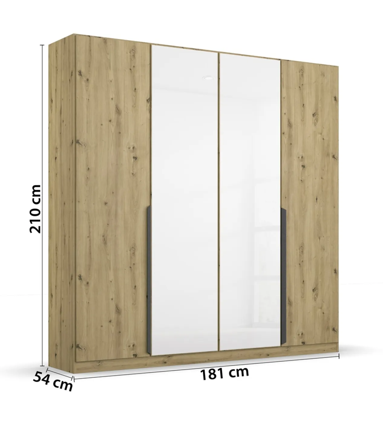 Drehtürenschrank Artemis | mit Glastüren | Eiche Artisan / weiß | 181 x 210 x 54 cm