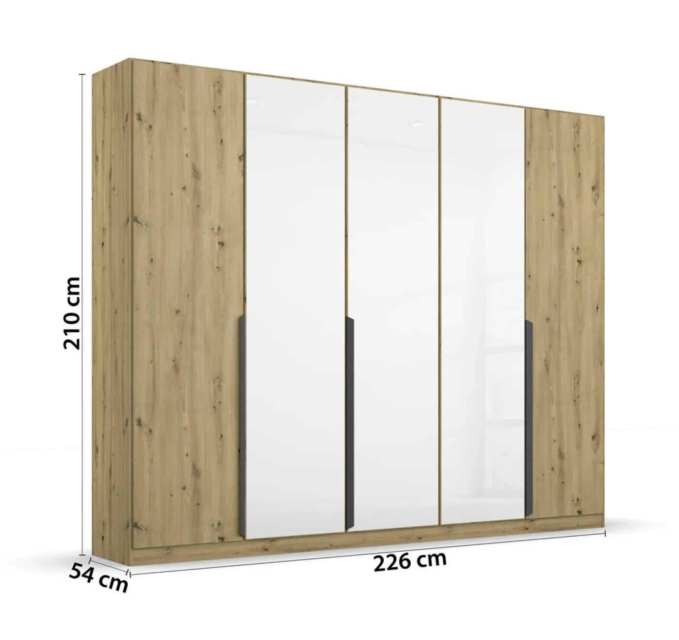 Drehtürenschrank Artemis | mit Glastüren | Eiche Artisan / weiß | 226 x 210 x 54 cm