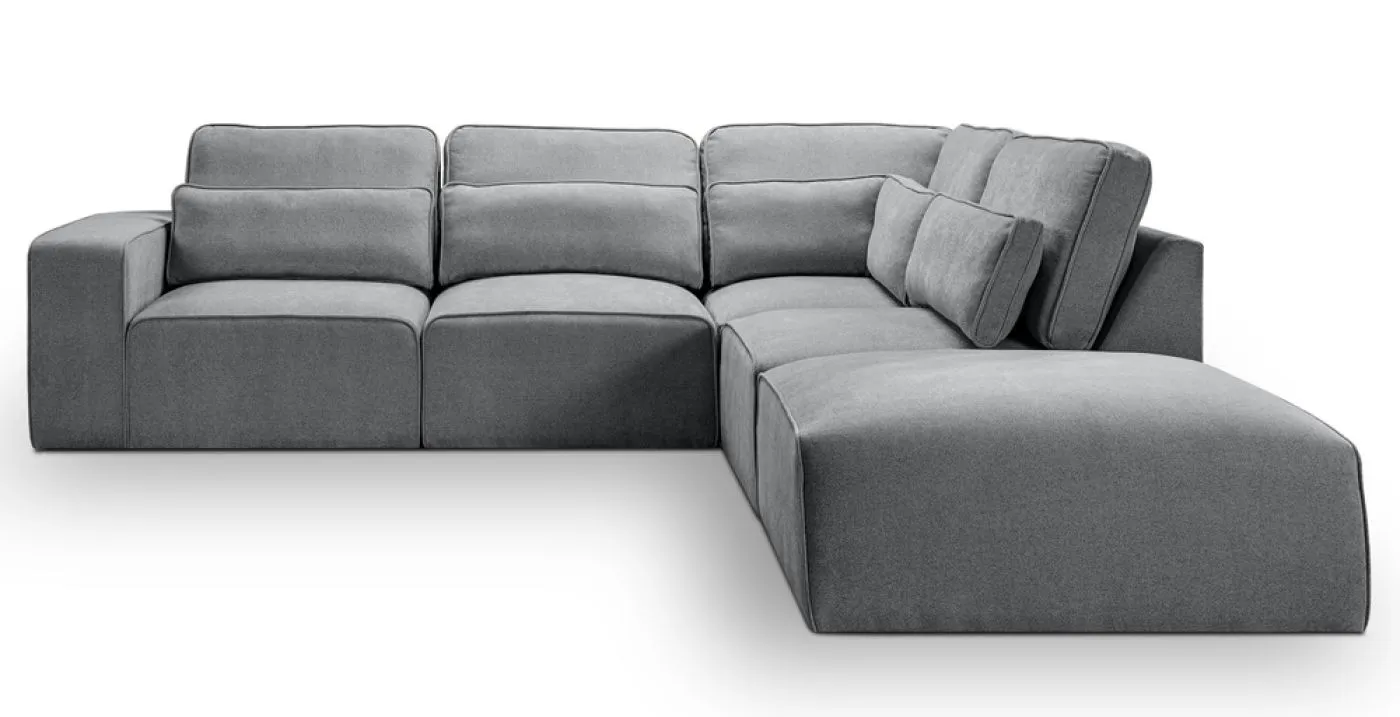 Ecksofa Lux rechts mit Rückenkissen | 305cm | Webstoff | grau