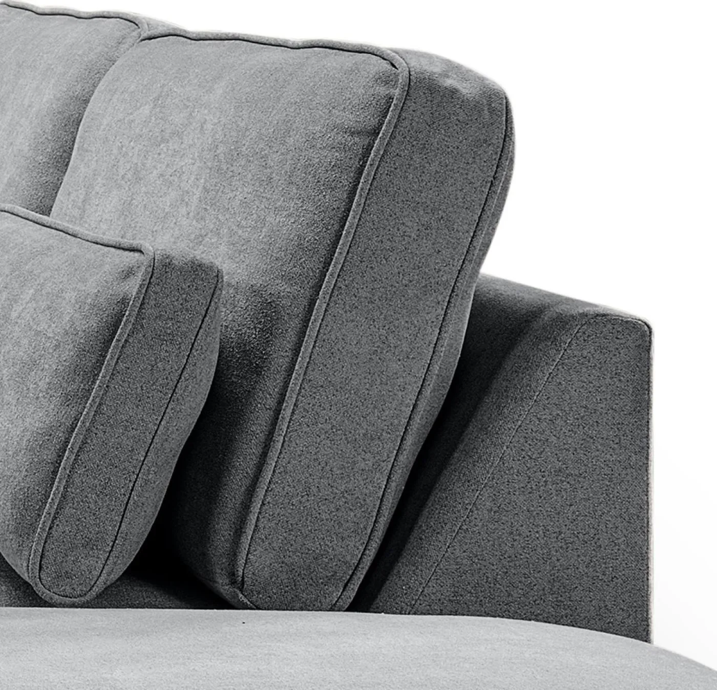Ecksofa Lux rechts mit Rückenkissen | 305cm | Webstoff | grau