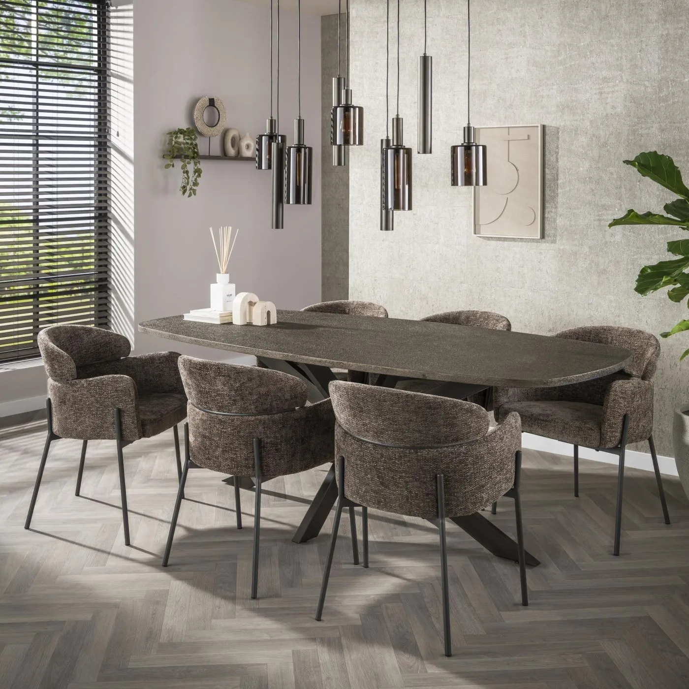 Esstisch Alur | dänisch Oval | 180/215 cm | Metallic-Optik