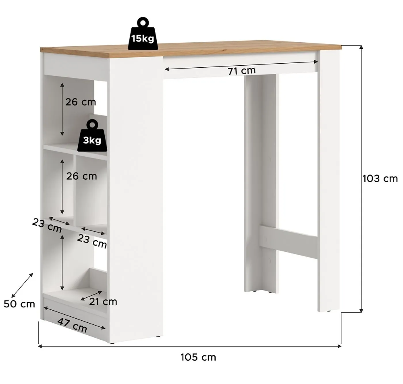 Esstisch Bartisch Urban | weiß / Authentic Oak