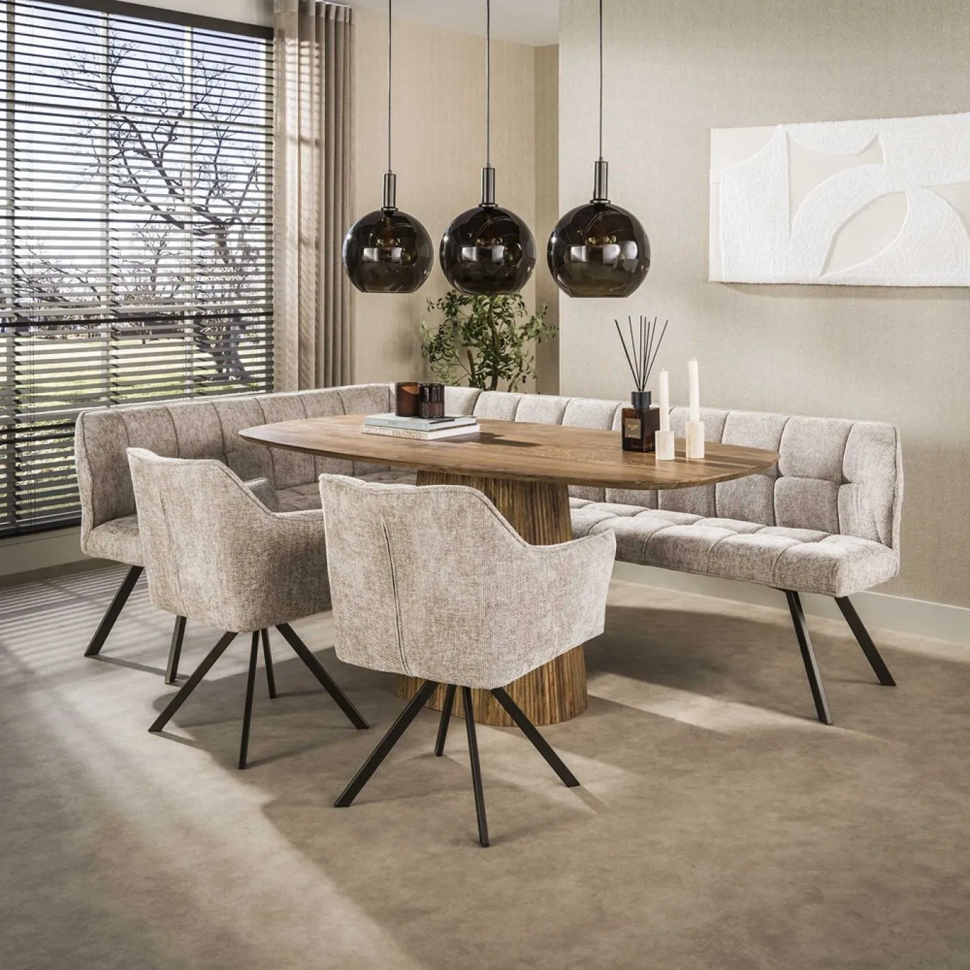 Esstisch Board | 180cm | oval | Mango massiv | sand