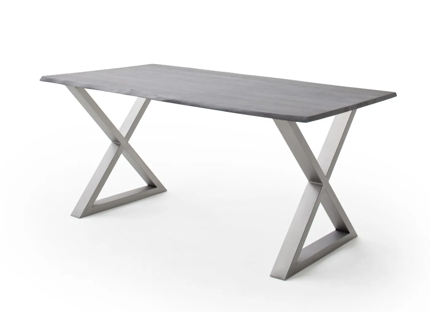 Esstisch Calabria | Akazie massiv | X-Gestell Edelstahl | grau | 160 x 90-Tischplatte 2,5 cm