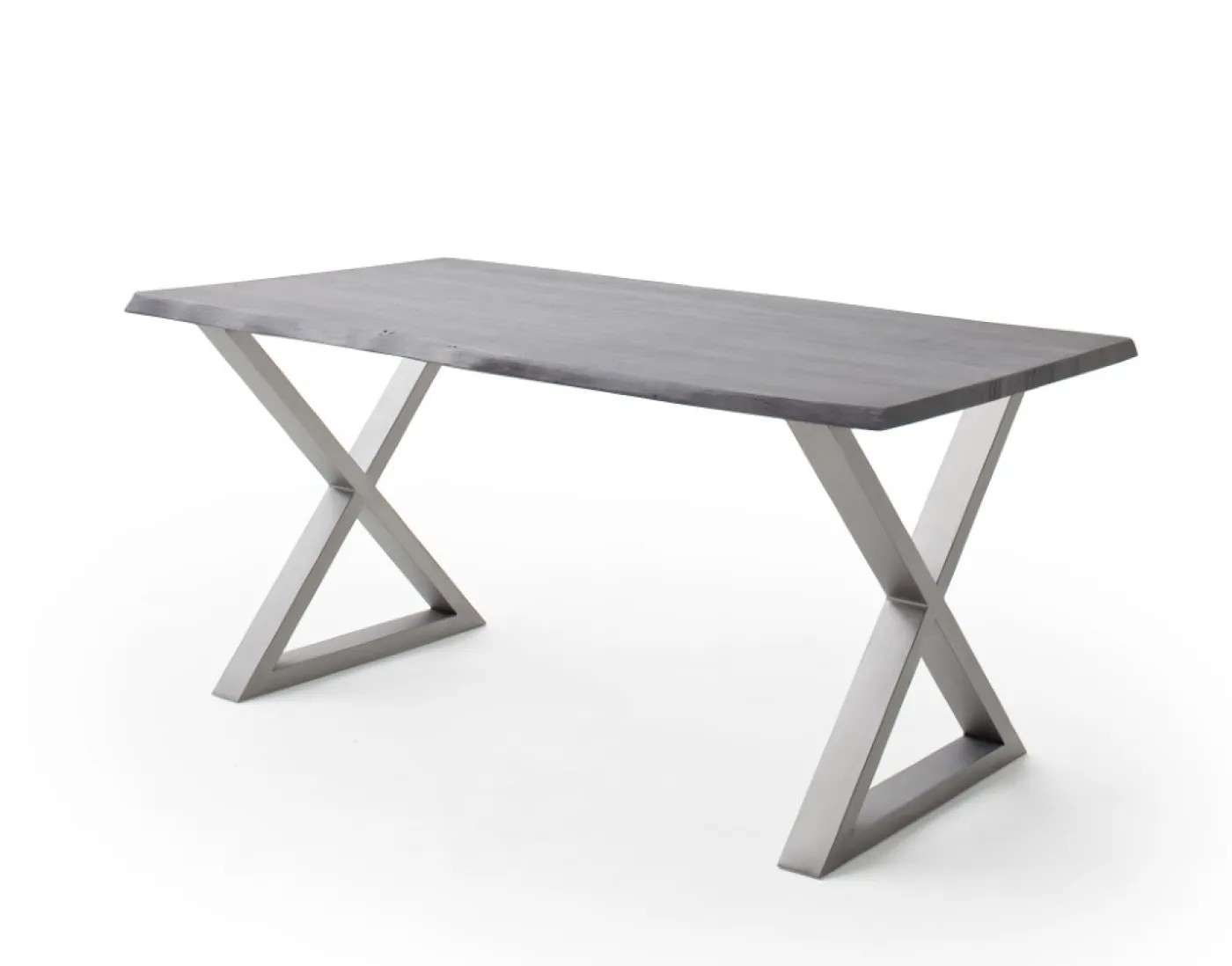 Esstisch Calabria | Akazie massiv | X-Gestell Edelstahl | grau | 200 x 100 -Tischplatte 3,5 cm