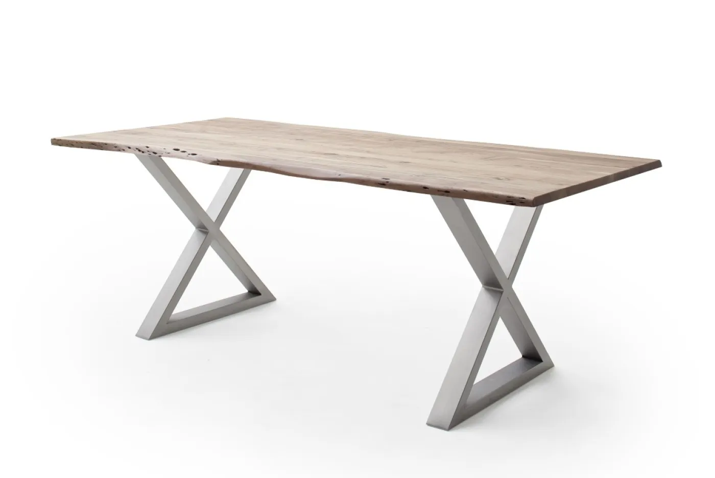 Esstisch Calabria | Akazie massiv | X-Gestell Edelstahl | natur | 160 x 90-Tischplatte 2,5 cm