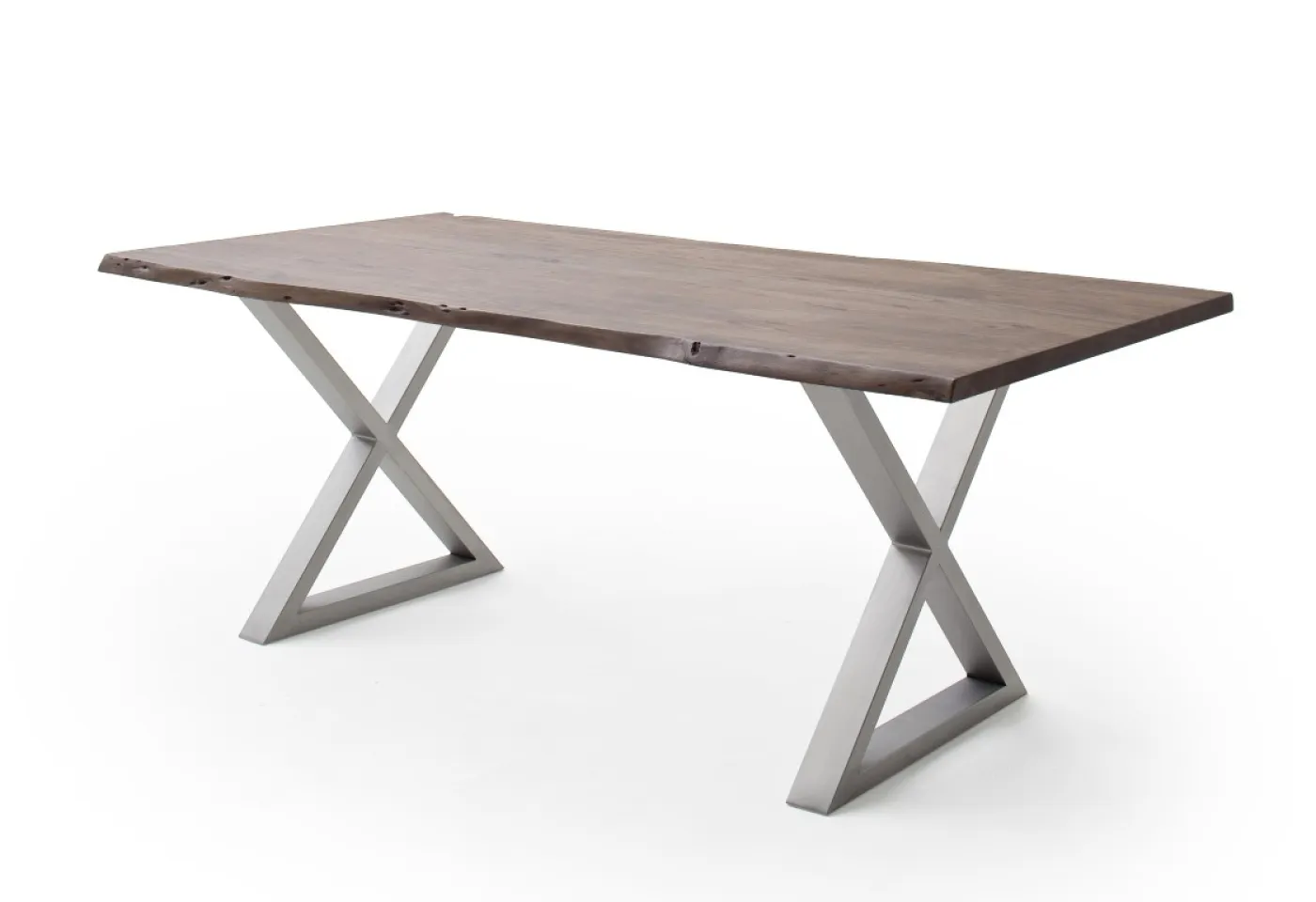 Esstisch Calabria | Akazie massiv | X-Gestell Edelstahl | walnuss | 180 x 100-Tischplatte 3,5 cm