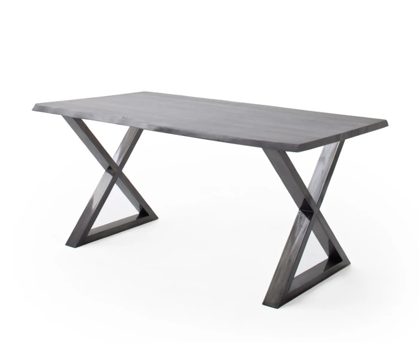 Esstisch Calabria | Akazie massiv | X-Gestell | grau / antik gewischt | 180 x 100-Tischplatte 3,5 cm
