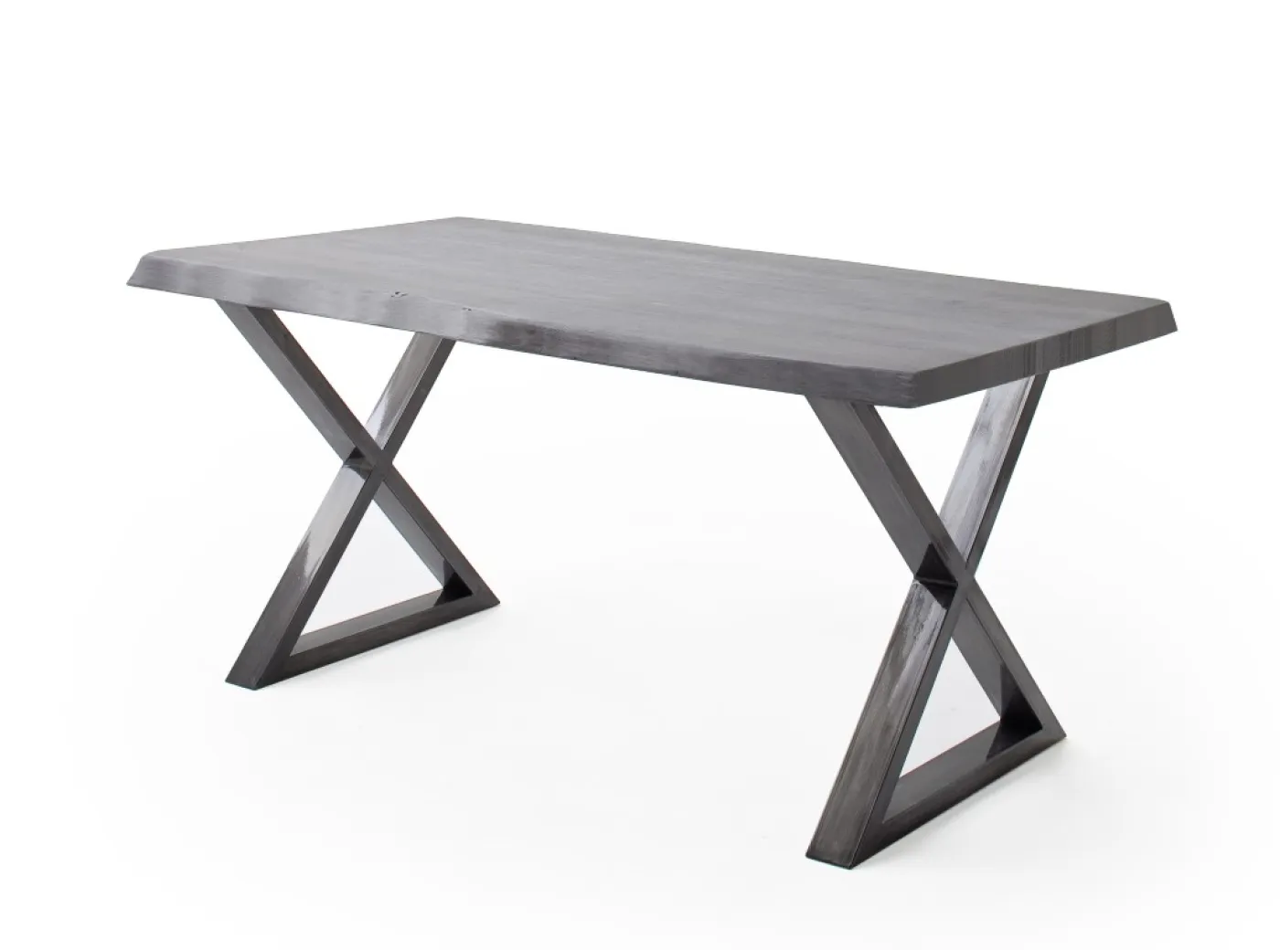 Esstisch Calabria | Akazie massiv | X-Gestell | grau / antik gewischt | 220 x 100 -Tischplatte 5,5 cm