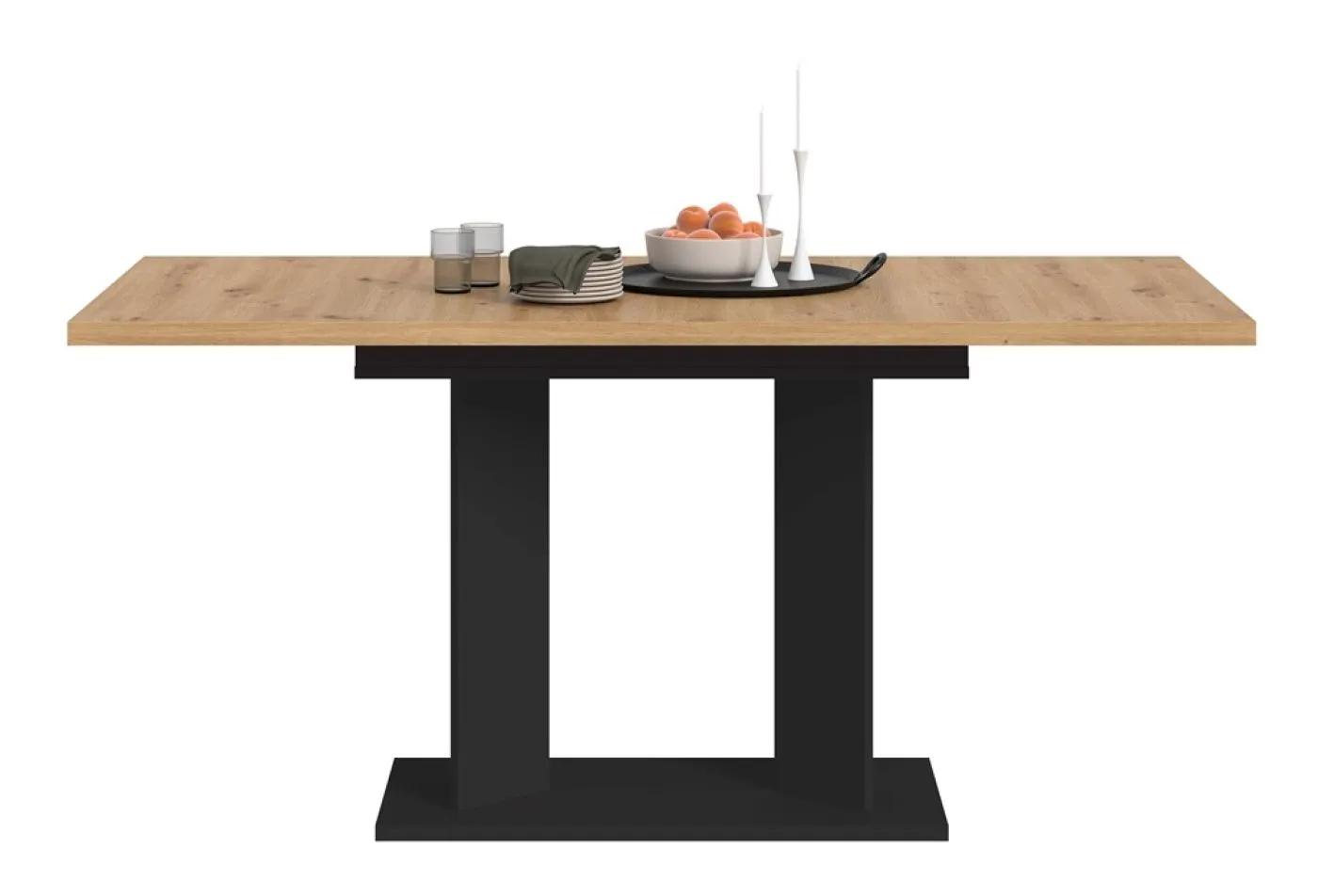 Esstisch Gustav | ausziehbar | Säulen-Fußgestell | Artisan Eiche / schwarz | verschiedene Größen