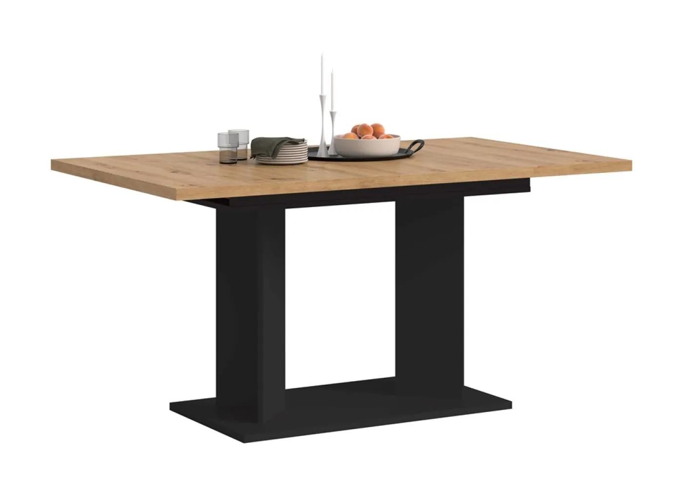 Esstisch Gustav | ausziehbar | Säulen-Fußgestell | Artisan Eiche / schwarz | verschiedene Größen