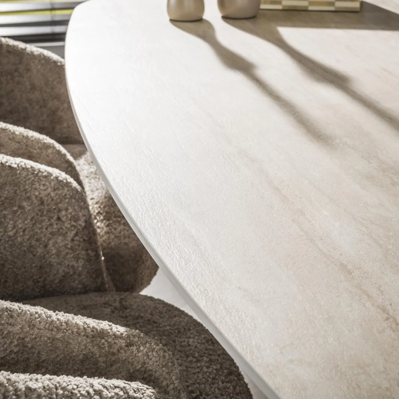 Esstisch Homa | Keramik Travertin | 215 cm | Eiche / beige