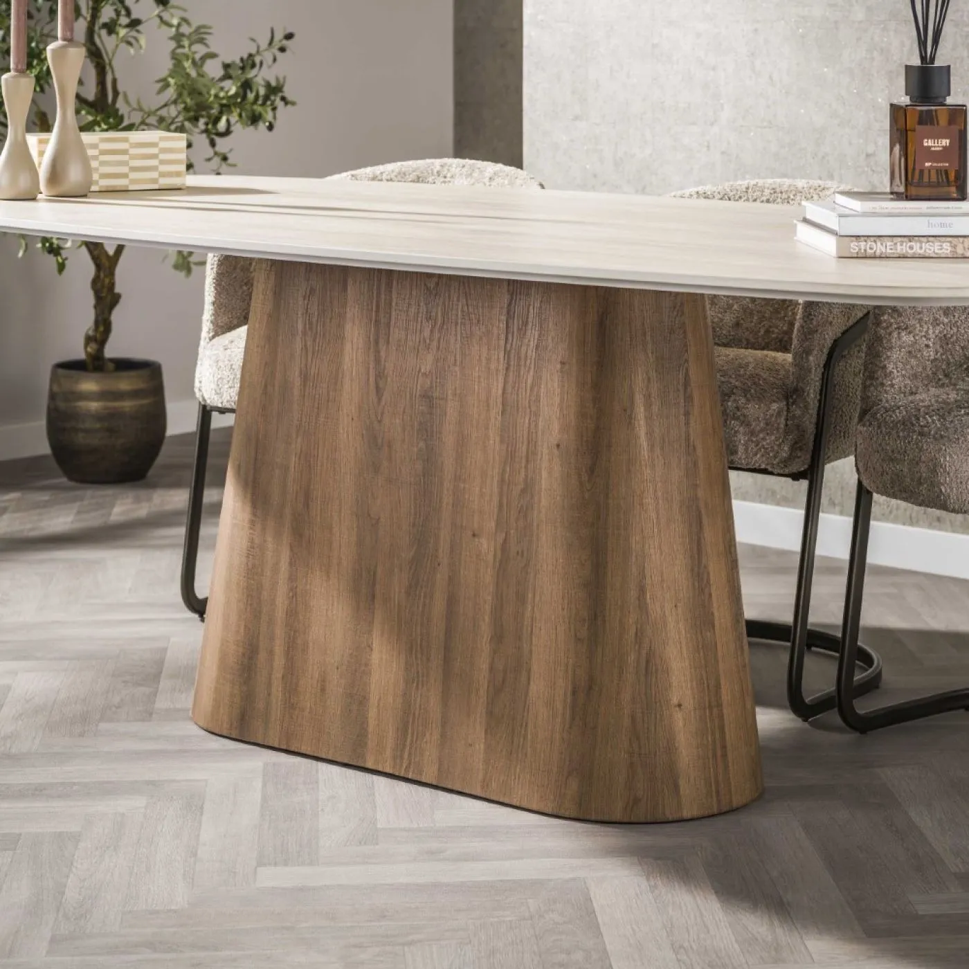Esstisch Homa | Keramik Travertin | 215 cm | Eiche / beige