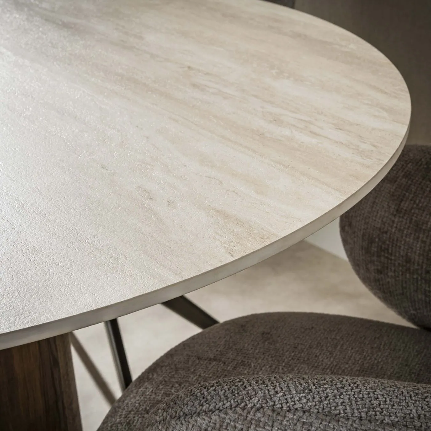 Esstisch Homa | Keramik Travertin | rund | Ø 120cm | Eiche / beige