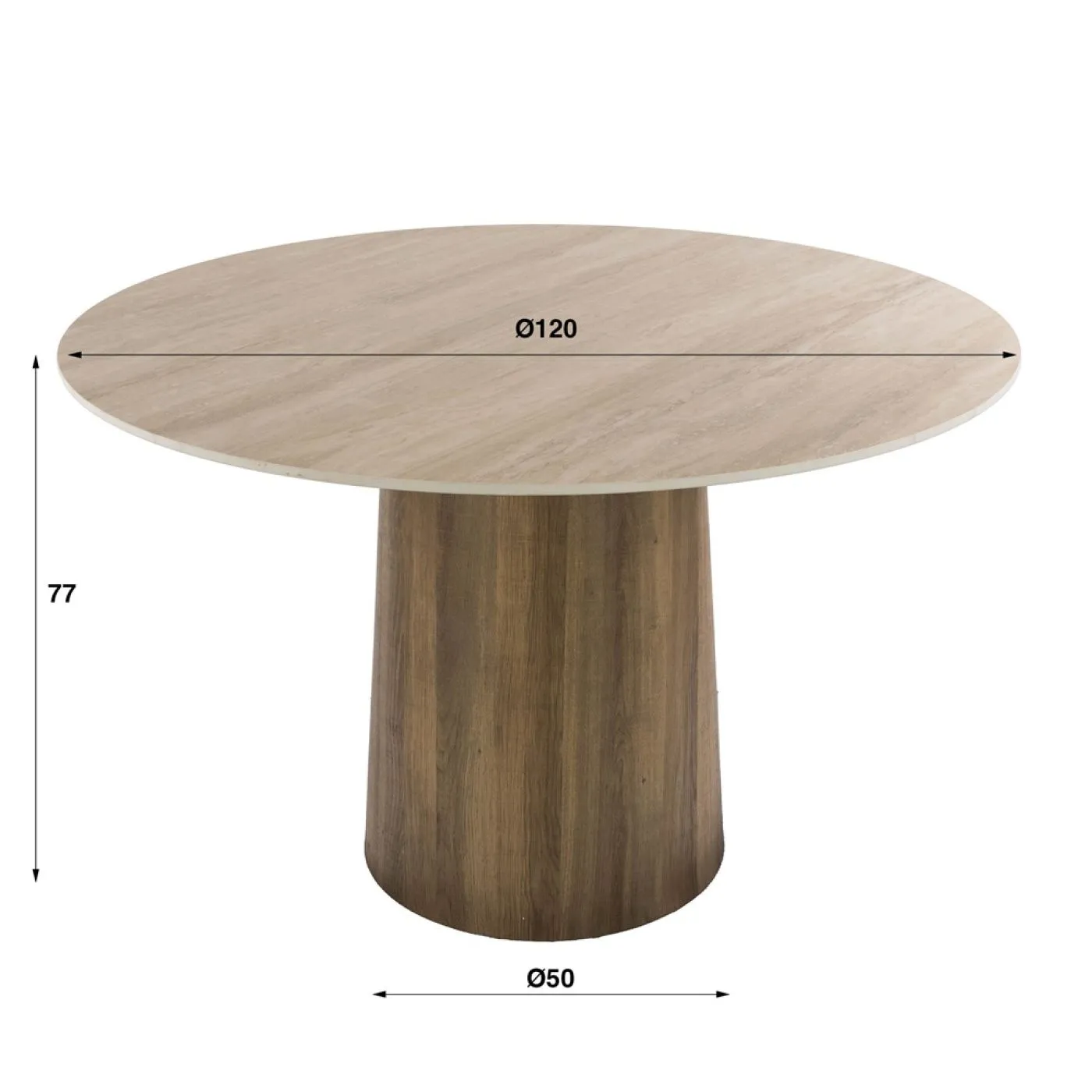 Esstisch Homa | Keramik Travertin | rund | Ø 120cm | Eiche / beige