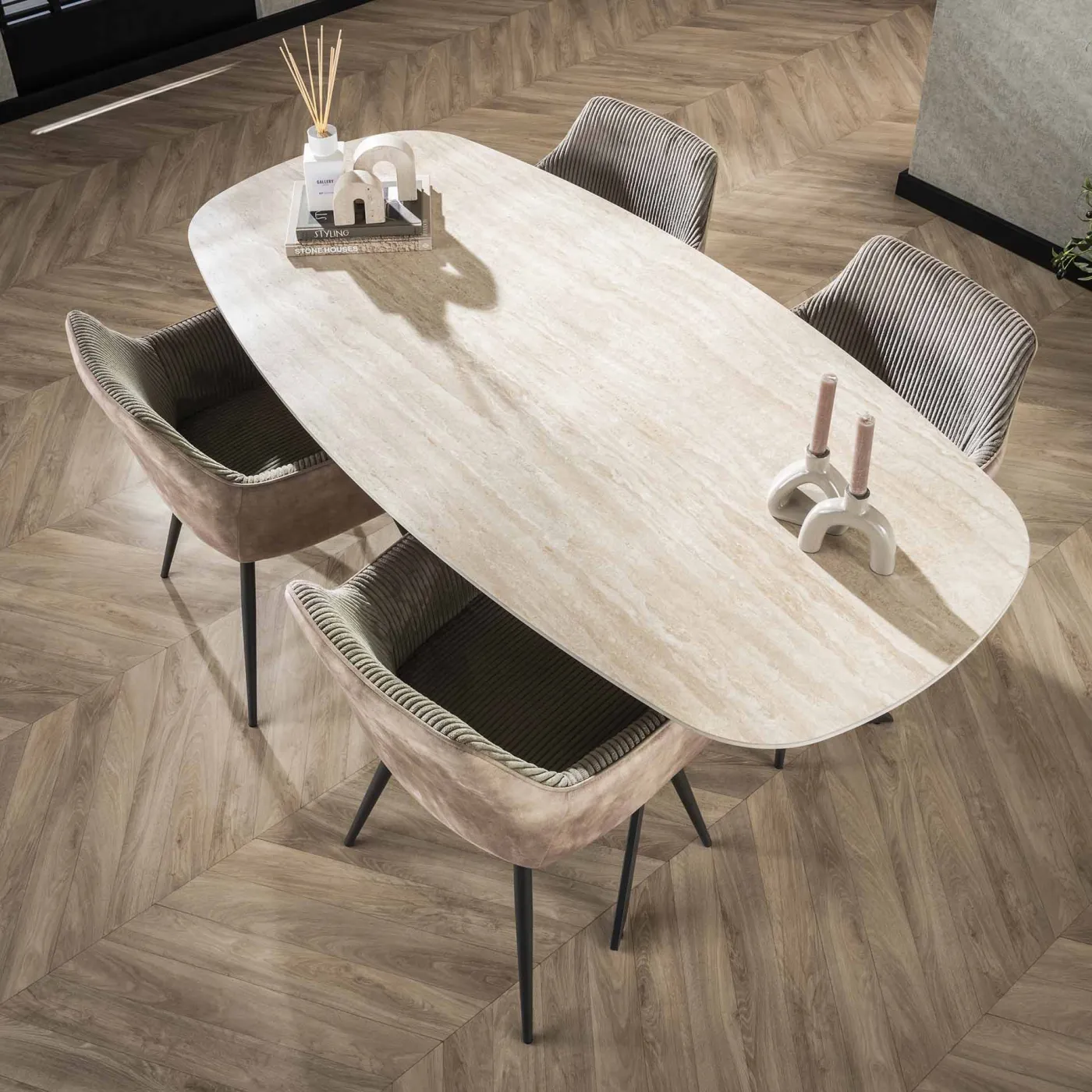Esstisch Mindo oval | Keramik Travertin | 180 cm